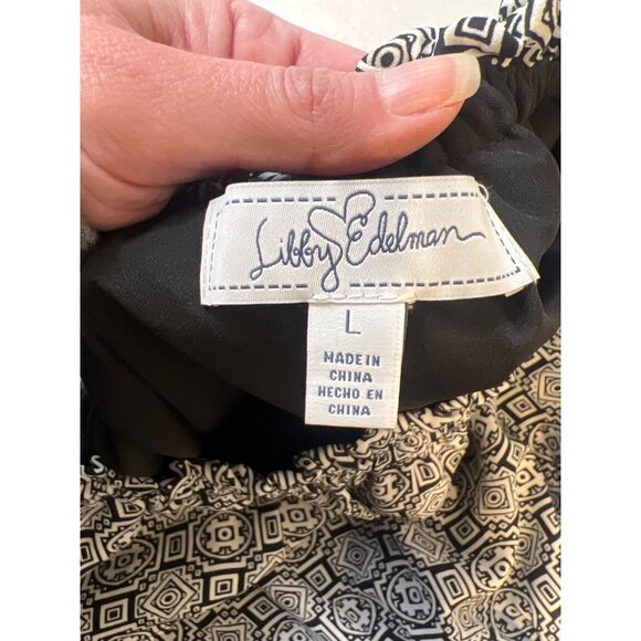 Libby Edelman Dress Black & Ivory Print Dress 3/4 Sleeve Large - Picture 7 of 8